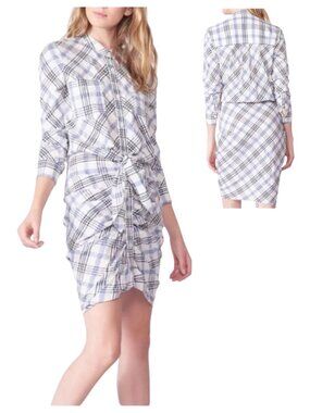 VERONICA BEARD Della Tie Front Plaid Shirt Dress. Sz 0.